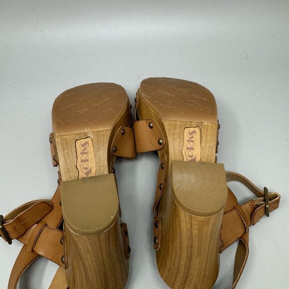KORKS Womens US 8 Caramel Brown Leather PLAFORM BAGLEY SANDALS  Strappy